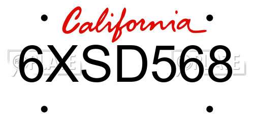 6XSD568 California License Plate