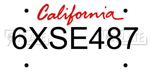 6XSE487 California License Plate