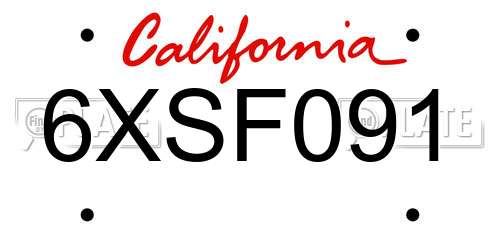 6XSF091 California License Plate