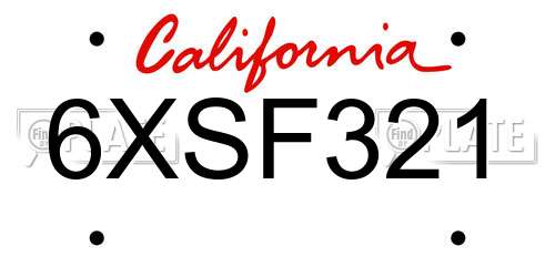 6XSF321 California License Plate
