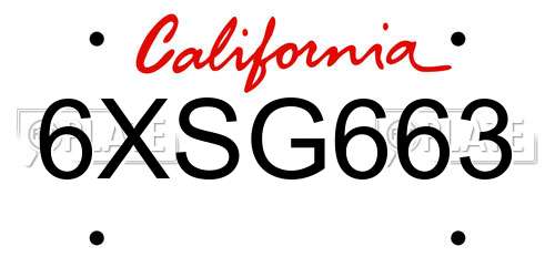 6XSG663 California License Plate