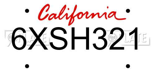 6XSH321 California License Plate