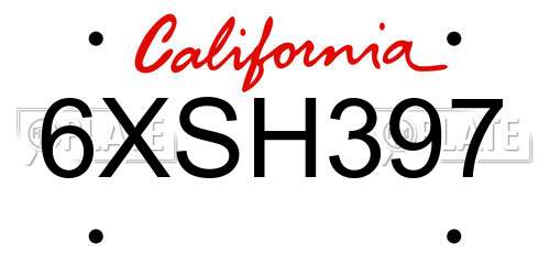 6XSH397 California License Plate
