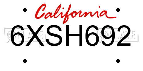 6XSH692 California License Plate