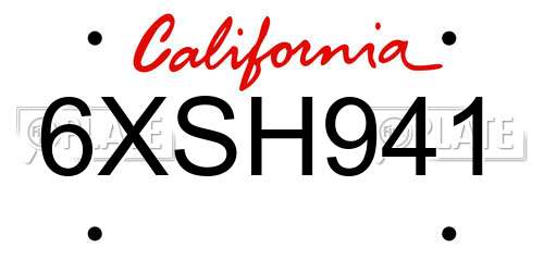 6XSH941 California License Plate