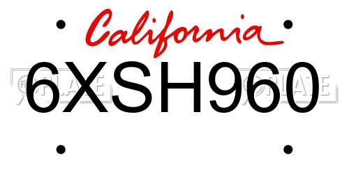 6XSH960 California License Plate
