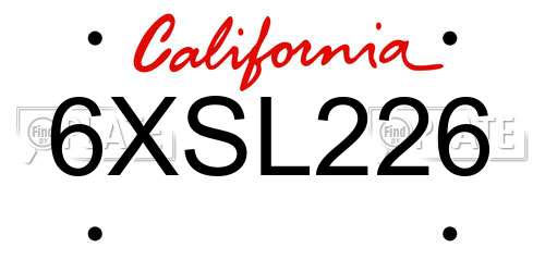 6XSL226 California License Plate