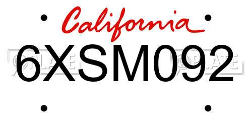 6XSM092 California License Plate