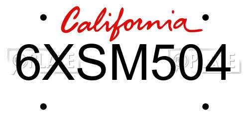 6XSM504 California License Plate
