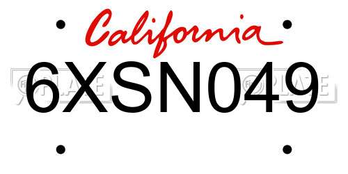 6XSN049 California License Plate
