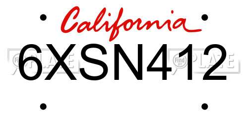 6XSN412 California License Plate