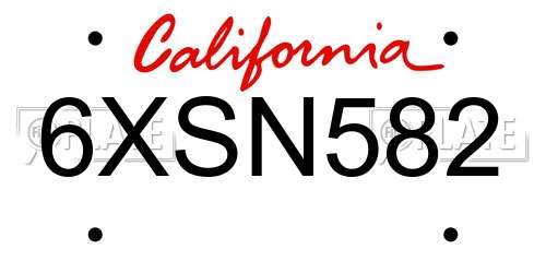 6XSN582 California License Plate