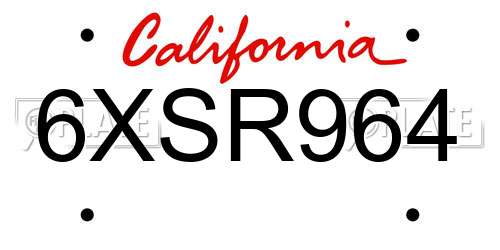 6XSR964 California License Plate