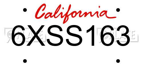 6XSS163 California License Plate