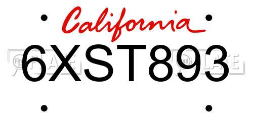 6XST893 California License Plate