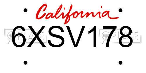 6XSV178 California License Plate