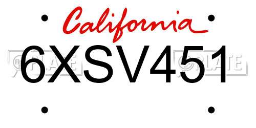 6XSV451 California License Plate