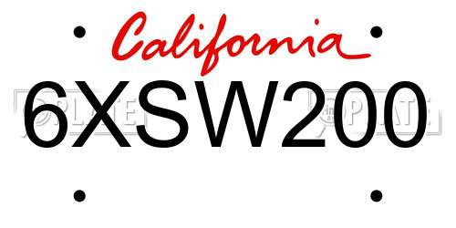 6XSW200 California License Plate
