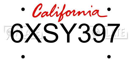 6XSY397 California License Plate
