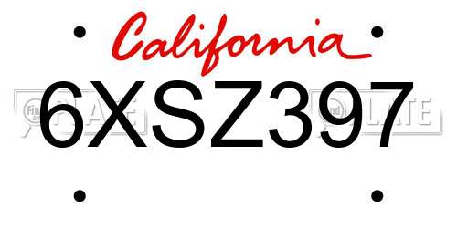 6XSZ397 California License Plate