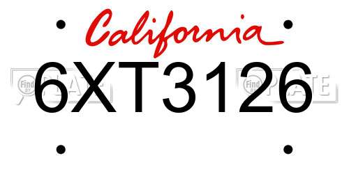 6XT3126 California License Plate