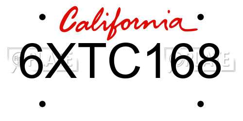 6XTC168 California License Plate