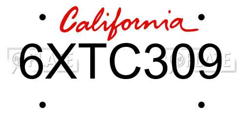 6XTC309 California License Plate
