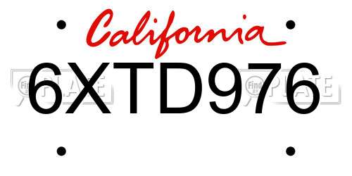 6XTD976 California License Plate