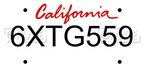 6XTG559 California License Plate