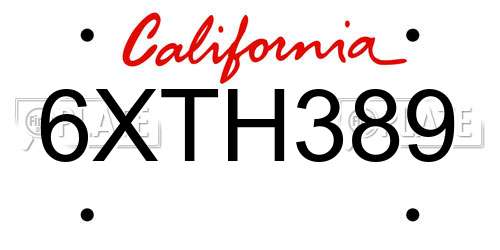 6XTH389 California License Plate