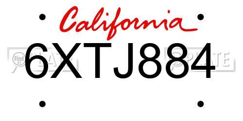 6XTJ884 California License Plate