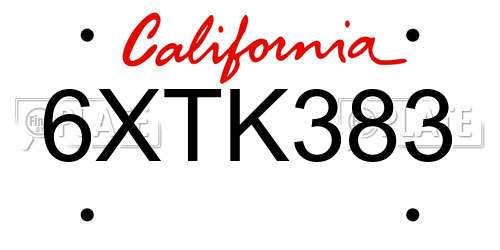 6XTK383 California License Plate