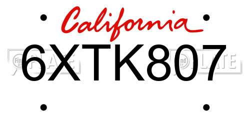 6XTK807 California License Plate