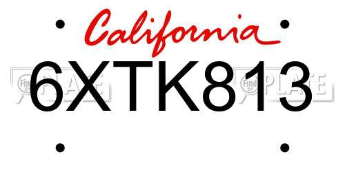6XTK813 California License Plate