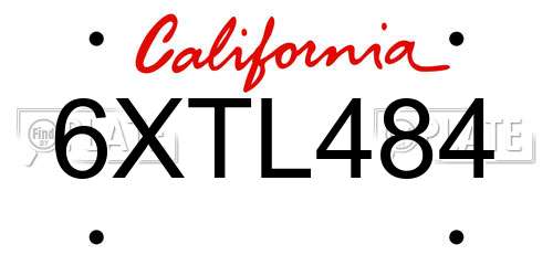 6XTL484 California License Plate