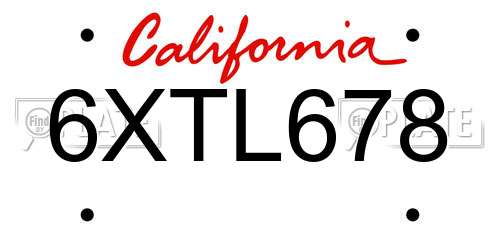 6XTL678 California License Plate
