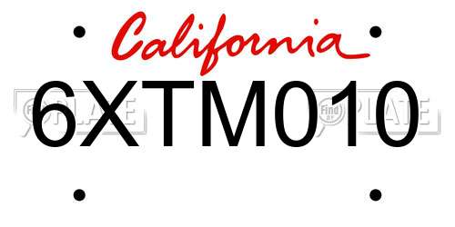 6XTM010 California License Plate