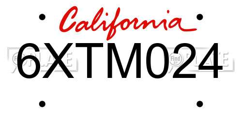 6XTM024 California License Plate