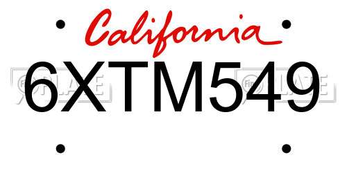 6XTM549 California License Plate