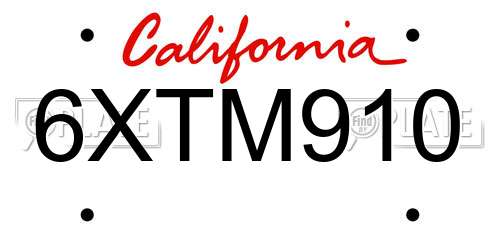 6XTM910 California License Plate