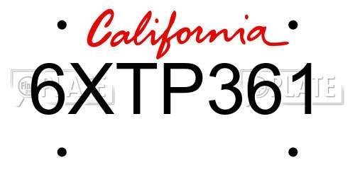 6XTP361 California License Plate