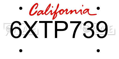 6XTP739 California License Plate
