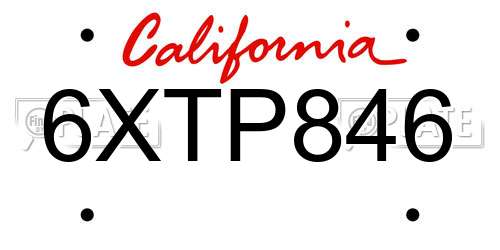 6XTP846 California License Plate