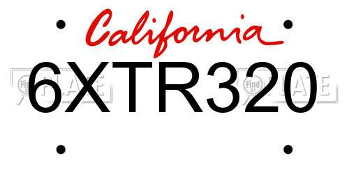 6XTR320 California License Plate