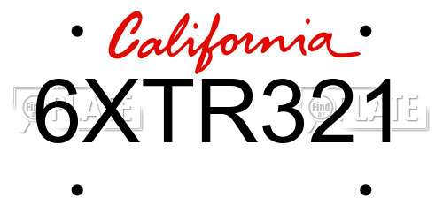 6XTR321 California License Plate