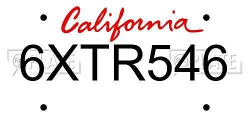 6XTR546 California License Plate