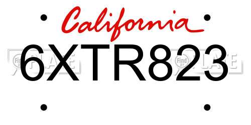 6XTR823 California License Plate