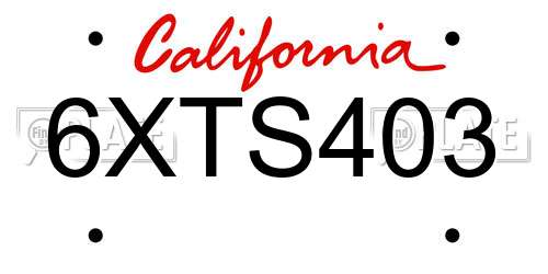 6XTS403 California License Plate