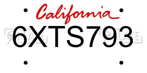 6XTS793 California License Plate