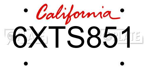 6XTS851 California License Plate